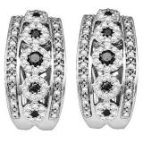 0.85 Carat (ctw) 10K White Gold Round White & Black Diamond Ladies Fashion Hoop Earrings