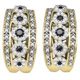 0.85 Carat (ctw) 10K Yellow Gold Round White & Black Diamond Ladies Fashion Hoop Earrings