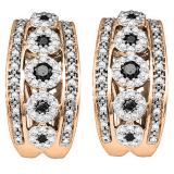 0.85 Carat (ctw) 18K Rose Gold Round White & Black Diamond Ladies Fashion Hoop Earrings