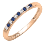 Round Blue Sapphire & White Diamond Alternate Stone Wedding Band for Women (0.06 ctw, Color I-J, Clarity I2-I3) in 10K Rose Gold