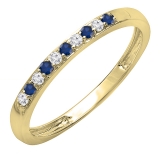 Round Blue Sapphire & White Diamond Alternate Stone Wedding Band for Women (0.06 ctw, Color I-J, Clarity I2-I3) in 10K Yellow Gold
