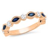 1.05 Carat (ctw) 10K Rose Gold Marquise Blue Sapphire And Round White Diamond Ladies Vintage Style Anniversary Wedding Band 1 CT