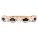 1.05 Carat (ctw) 10K Rose Gold Marquise Blue Sapphire And Round White Diamond Ladies Vintage Style Anniversary Wedding Band 1 CT