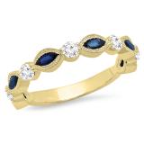 1.05 Carat (ctw) 10K Yellow Gold Marquise Blue Sapphire And Round White Diamond Ladies Vintage Style Anniversary Wedding Band 1 CT