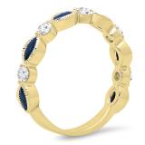 1.05 Carat (ctw) 10K Yellow Gold Marquise Blue Sapphire And Round White Diamond Ladies Vintage Style Anniversary Wedding Band 1 CT