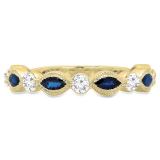 1.05 Carat (ctw) 10K Yellow Gold Marquise Blue Sapphire And Round White Diamond Ladies Vintage Style Anniversary Wedding Band 1 CT