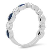 1.05 Carat (ctw) 14K White Gold Marquise Blue Sapphire And Round White Diamond Ladies Vintage Style Anniversary Wedding Band 1 CT