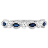 1.05 Carat (ctw) 14K White Gold Marquise Blue Sapphire And Round White Diamond Ladies Vintage Style Anniversary Wedding Band 1 CT