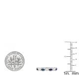 1.05 Carat (ctw) 14K White Gold Marquise Blue Sapphire And Round White Diamond Ladies Vintage Style Anniversary Wedding Band 1 CT
