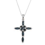 0.25 Carat (ctw) 10K White Gold Round Blue Diamond Ladies Micro Pave Religious Cross Pendant 1/4 CT (Chain Not Included)