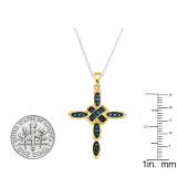 0.25 Carat (ctw) 10K Yellow Gold Round Blue Diamond Ladies Micro Pave Religious Cross Pendant 1/4 CT (Chain Not Included)