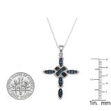 0.25 Carat (ctw) 14K White Gold Round Blue Diamond Ladies Micro Pave Religious Cross Pendant 1/4 CT (Chain Not Included)