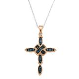0.25 Carat (ctw) 18K Rose Gold Round Blue Diamond Ladies Micro Pave Religious Cross Pendant 1/4 CT (Chain Not Included)