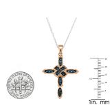 0.25 Carat (ctw) 18K Rose Gold Round Blue Diamond Ladies Micro Pave Religious Cross Pendant 1/4 CT (Chain Not Included)