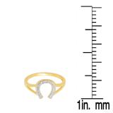 0.10 Carat (ctw) 18K Yellow Gold Round White Diamond Right Hand Horse Shoe Ring 1/10 CT