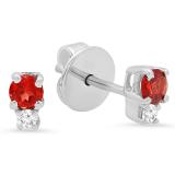 0.32 Carat (ctw) 10K White Gold Round Cut Garnet & White Diamond Ladies Stud Earrings