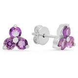 1.20 Carat (ctw) 14K White Gold Round Cut Amethyst Ladies Stud Earrings 1 1/5 CT