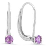 0.40 Carat (ctw) 10K White Gold Round Cut Amethyst Ladies Huggie Hoop Earrings
