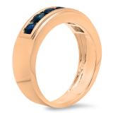 1.10 Carat (ctw) 10K Rose Gold Round Cut Blue Sapphire Men's Channel Set Anniversary Wedding Band 1 1/2 CT
