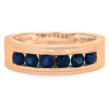 1.10 Carat (ctw) 10K Rose Gold Round Cut Blue Sapphire Men's Channel Set Anniversary Wedding Band 1 1/2 CT
