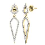 0.35 Carat (ctw) 10K Yellow Gold Round White Diamond Ladies Dangling Drop Earrings
