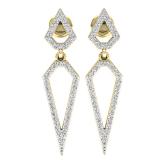 0.35 Carat (ctw) 10K Yellow Gold Round White Diamond Ladies Dangling Drop Earrings
