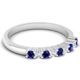 0.25 Carat (ctw) 10K White Gold Round White Diamond & Blue Sapphire Ladies Anniversary Stackable Wedding Band 1/4 CT