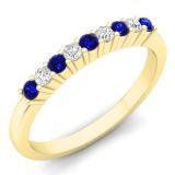 0.25 Carat (ctw) 10K Yellow Gold Round White Diamond & Blue Sapphire Ladies Anniversary Stackable Wedding Band 1/4 CT