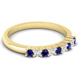 0.25 Carat (ctw) 10K Yellow Gold Round White Diamond & Blue Sapphire Ladies Anniversary Stackable Wedding Band 1/4 CT