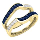 0.45 Carat (ctw) 10K Yellow Gold Round Blue Sapphire & White Diamond Ladies Anniversary Wedding Band Guard Double Ring