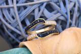 0.45 Carat (ctw) 10K Yellow Gold Round Blue Sapphire & White Diamond Ladies Anniversary Wedding Band Guard Double Ring