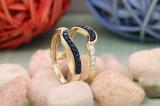0.45 Carat (ctw) 10K Yellow Gold Round Blue Sapphire & White Diamond Ladies Anniversary Wedding Band Guard Double Ring