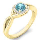 0.45 Carat (ctw) 14K Yellow Gold Cushion Cut Blue Topaz & Round Cut White Diamond Ladies Swirl Split Shank Bridal Halo Style Engagement Ring 1/2 CT