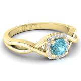 0.45 Carat (ctw) 14K Yellow Gold Cushion Cut Blue Topaz & Round Cut White Diamond Ladies Swirl Split Shank Bridal Halo Style Engagement Ring 1/2 CT