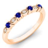 0.30 Carat (ctw) 10K Rose Gold Round Blue Sapphire & White Diamond Ladies Bridal Stackable Anniversary Wedding Band Swirl Ring