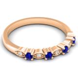 0.30 Carat (ctw) 10K Rose Gold Round Blue Sapphire & White Diamond Ladies Bridal Stackable Anniversary Wedding Band Swirl Ring