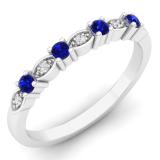 0.30 Carat (ctw) 10K White Gold Round Blue Sapphire & White Diamond Ladies Bridal Stackable Anniversary Wedding Band Swirl Ring