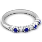 0.30 Carat (ctw) 10K White Gold Round Blue Sapphire & White Diamond Ladies Bridal Stackable Anniversary Wedding Band Swirl Ring