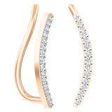 0.10 Carat (Ctw) 10K Rose Gold Round Cut White Diamond Ladies Crawler Climber Earrings 1/10 CT