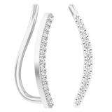 0.10 Carat (Ctw) 10K White Gold Round Cut White Diamond Ladies Crawler Climber Earrings 1/10 CT