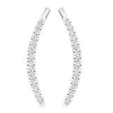 0.10 Carat (Ctw) 10K White Gold Round Cut White Diamond Ladies Crawler Climber Earrings 1/10 CT