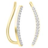 0.10 Carat (Ctw) 14K Yellow Gold Round Cut White Diamond Ladies Crawler Climber Earrings 1/10 CT