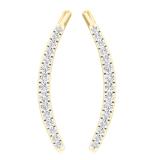 0.10 Carat (Ctw) 14K Yellow Gold Round Cut White Diamond Ladies Crawler Climber Earrings 1/10 CT