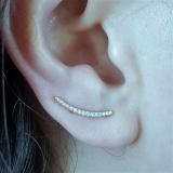 0.10 Carat (Ctw) 14K Yellow Gold Round Cut White Diamond Ladies Crawler Climber Earrings 1/10 CT