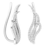 0.40 Carat (Ctw) Sterling Silver Round Cut Cubic Zirconia Ladies Crawler Climber Earrings