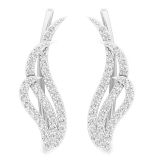 0.40 Carat (Ctw) Sterling Silver Round Cut Cubic Zirconia Ladies Crawler Climber Earrings
