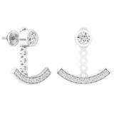 0.60 Carat (Ctw) 14K White Gold Round White Diamond Ladies Cluster Pendulum Stud Earrings Jackets Set