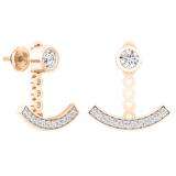 0.60 Carat (Ctw) 18K Rose Gold Round White Diamond Ladies Cluster Pendulum Stud Earrings Jackets Set