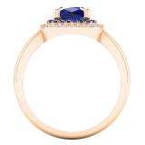 1.40 Carat (Ctw) 10K Rose Gold Round & Cushion Cut Blue Sapphire & Round Cut White Diamond Ladies Halo Style Bridal Engagement Ring