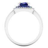 1.40 Carat (Ctw) 10K White Gold Round & Cushion Cut Blue Sapphire & Round Cut White Diamond Ladies Halo Style Bridal Engagement Ring
